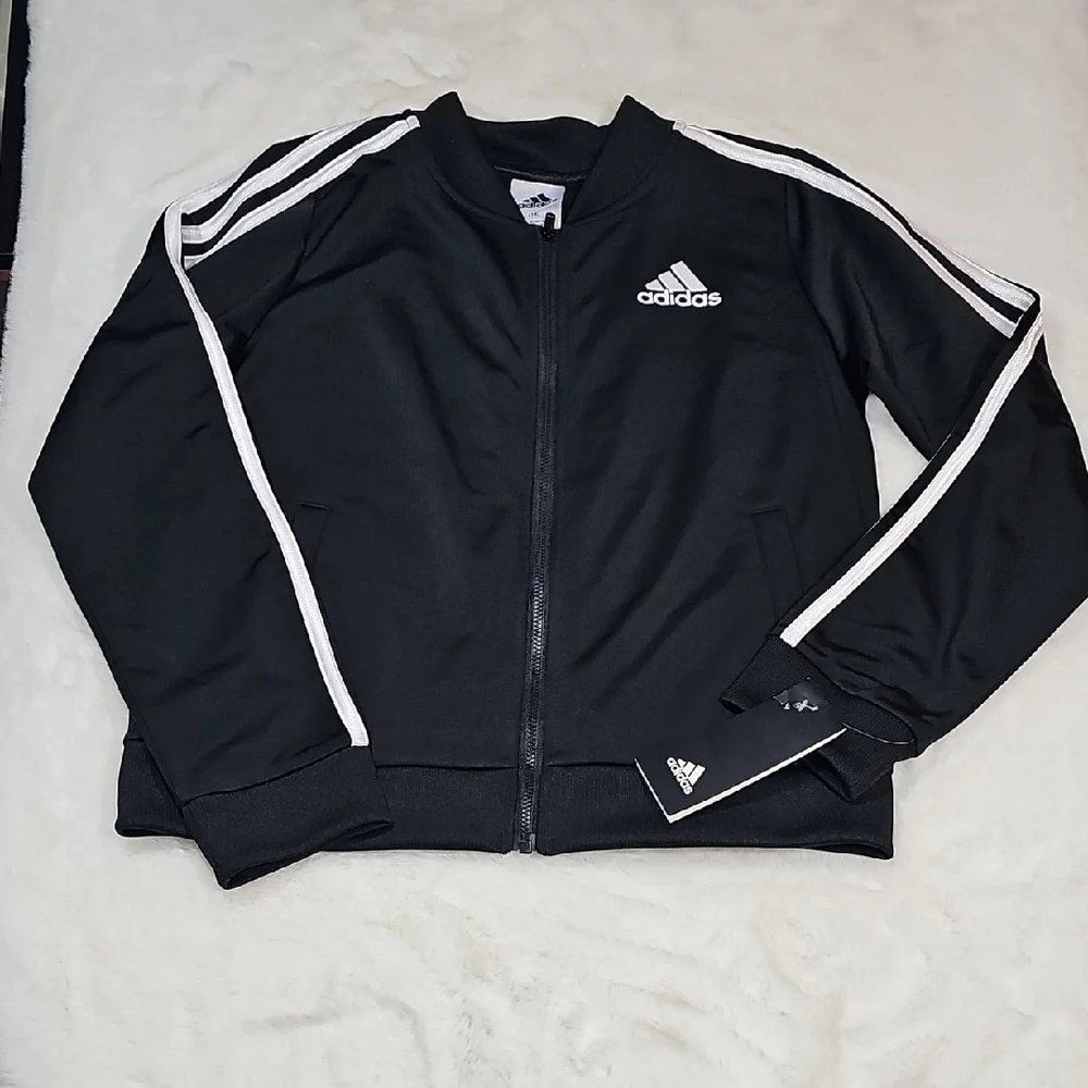 Adidas Girls Full Zip Tricot Jacket - Black & White- Large (14)-NWT